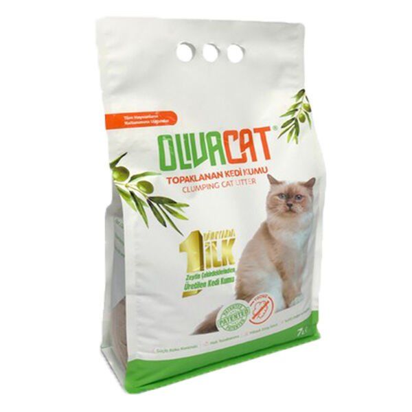 Olivacat Zeytin Çekirdeğinden Üretilen Kokusuz Toz Bırakmayan Topaklanan Kedi Kumu 7 Lt